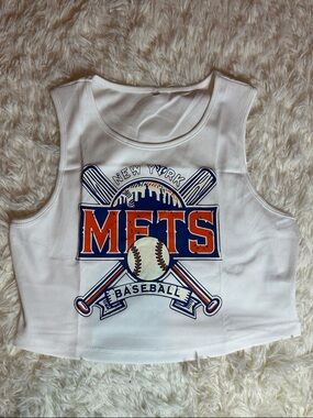 New York Mets White Girls' Baseball Crop Tank Top NWOT